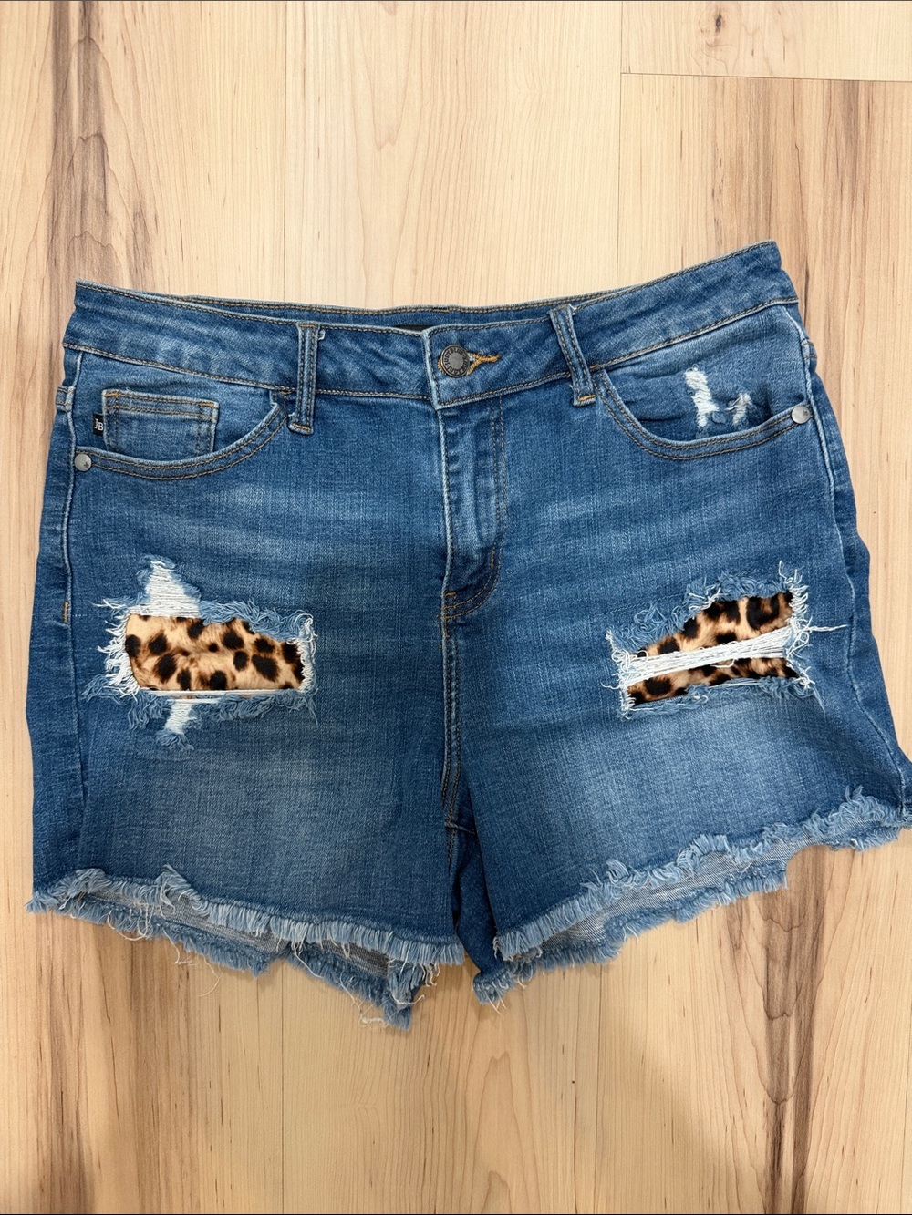 Judy Blue Leopard Patch Distressed Denim Shorts